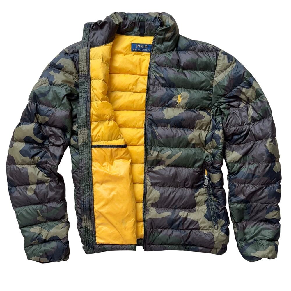 Polo Ralph Lauren Camo Packable Down Jacket Mens Small Puffer Coat Lightweight